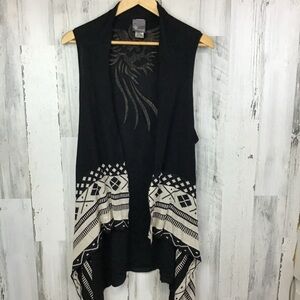 Vocal Western Top Open Front Long Black Vest Rhinestone Phoenix Bird M